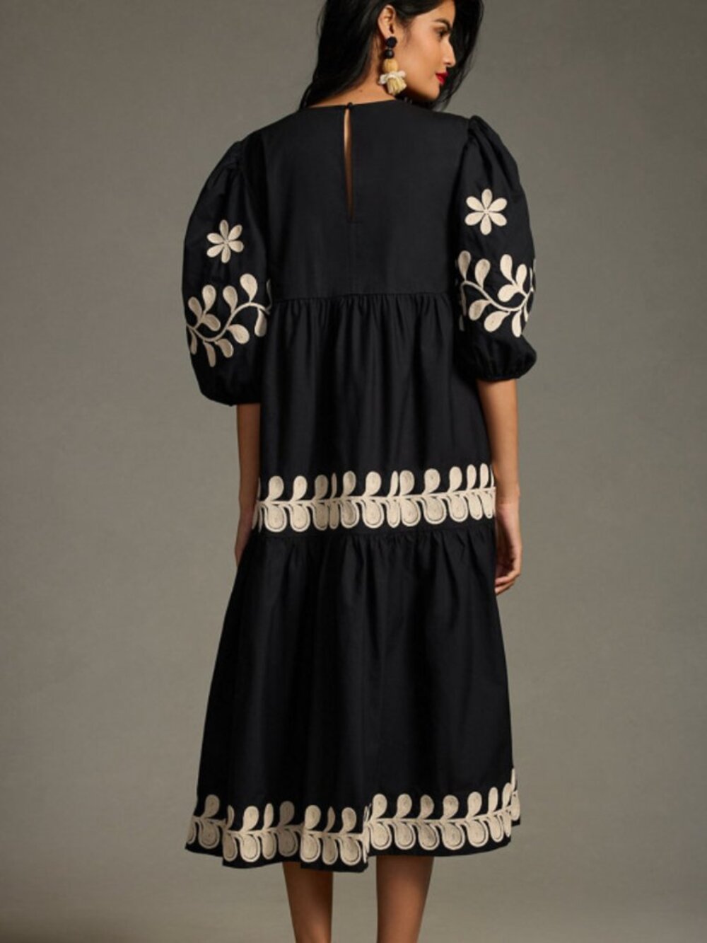 ANTHROPOLOGIE EMBROIDERED PUFF-SLEEVE MIDI DRESS - Picture 2 of 9